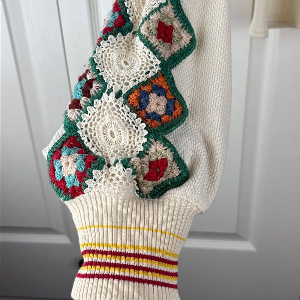 We The Free Crochet Granny Square Sleeve Boho Top Size Large - Picture 6 of 12